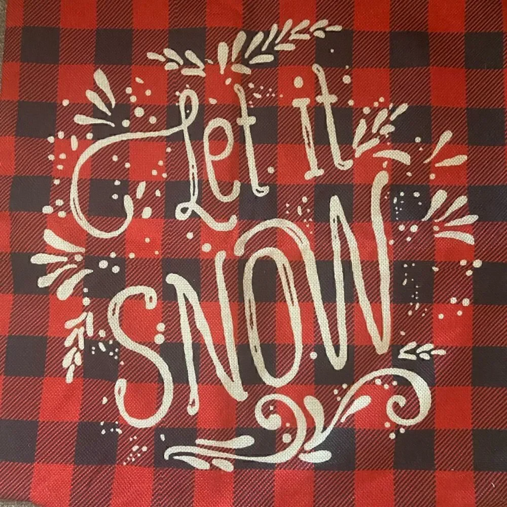 Set of 2 Holiday Pillows Buffalo Check merry Christmas and Let it Snow 17x17